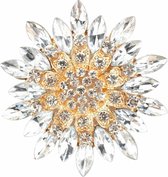 Fako Bijoux® - Broche - Fleur - Etoile - XXL - Ø 68mm - Doré - Blanc