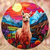 Raamhanger Raamdecoratie Alpaca Lama - Kleurige Zonnevanger Rond Acryl met Ketting - Suncatcher Alpaca Rond model 15 cm %%