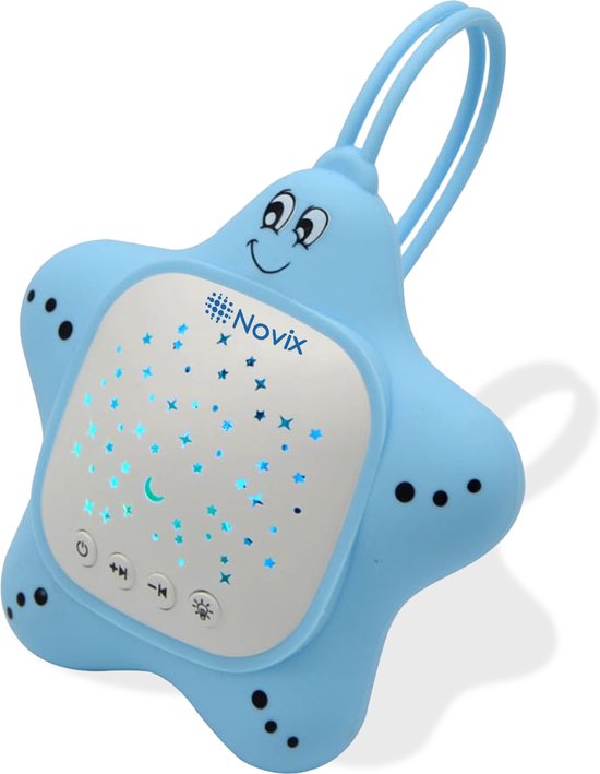 Foto: Novix white noise machine slaaptrainer nachtrust maan en sterrenprojector blauw