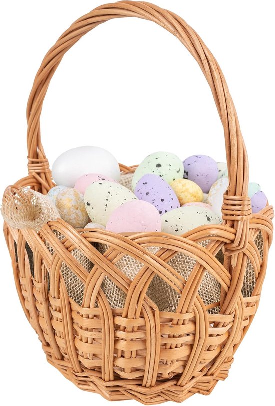 Panier en osier ovale Creative Home, avec poignée, panier de pâques Enfants | Klein 19 x 14 x 21 cm (+/- 1 cm) | Panier-cadeau tissé à la main, panier de fruits, panier à repasser | Couleur naturelle