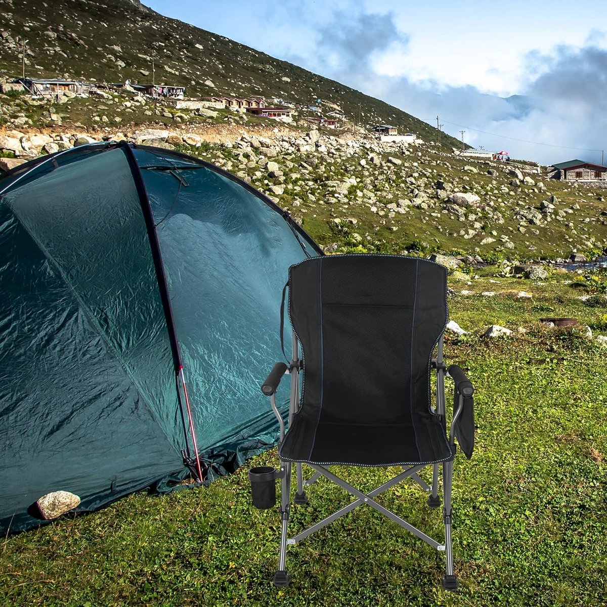 Chaise Pliante Camping TIMBER RIDGE - Dossier Haut 4 Positions - Portative 150kg - Pour Jardin