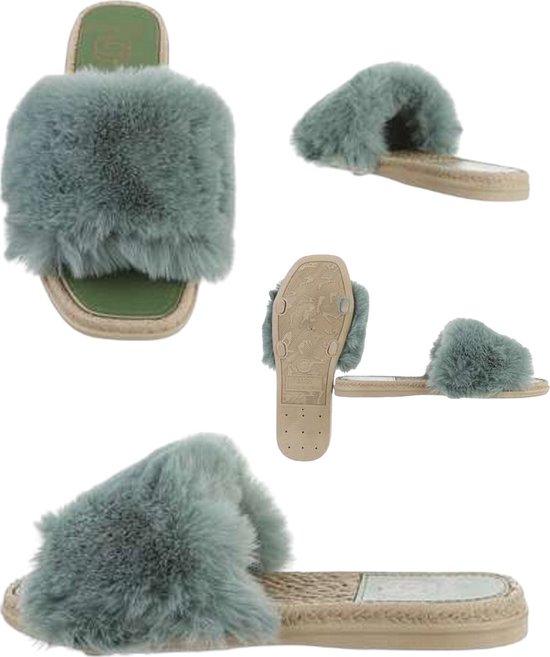 Givana Fluffy muiltjes- slippers groen 38