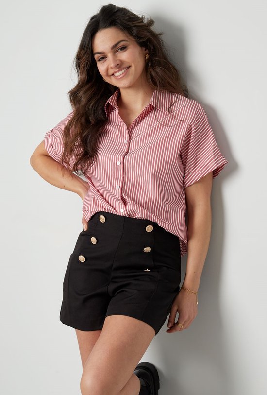 Gestreepte blouse met korte mouwen - nieuwe collectie - lente/zomer - dames - rood - maat M
