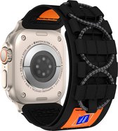 Mountain Loop Nylon Sport Band - Zwart - Geschikt voor iWatch 42mm - 44mm - 45mm - 49mm - Verstelbare klittenband stof smartwatchband - Voor Apple Watch Series Ultra SE 9 8 7 6 5 4 3 2 1 grote modellen