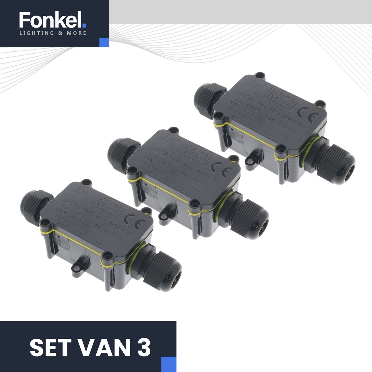 Set 3x Lasklem Lasdoos 2-voudig IP68 waterdicht kabelverbinder zwart 9-12mm kabel