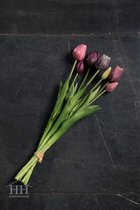 Lange kunst tulpen - aubergine/roze - 46cm - 7 stelen - nep tulpen - kunstbloemen - voorjaar - lijken net echt