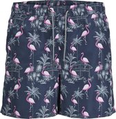 Jack & Jones Plus Size Heren Zwemshort JPSTFIJI AOP Flamingo Print Donkerblauw - Maat 5XL