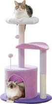 NewWave® - Katten Krabpaal Roze/Paars - Paarse Bloem Katten Toren - Met Huisje - 39x54x84cm - Met Hangend Balletje & Pom Plush