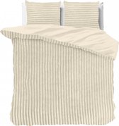 Knuffelzachte teddystof dekbedovertrek Stripes creme - 140x200/220 (eenpersoons) - heerlijk slapen - cosy look - luxe kwaliteit - met handige drukknopen