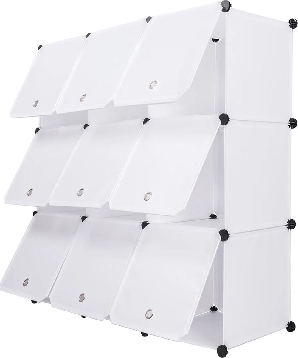 BukkitBow - Modulaire Opbergkast - Ook Geschikt Als Schoenenkast - 9 Compartimenten - 105X105X35CM - Wit