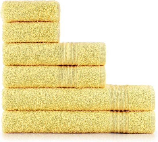 Handdoekenset - geel / 2 badhanddoeken 70 x 140 cm + 2 handdoeken 50 x 90 cm + 2 gastendoekjes 30 x 50 - 100% katoen, badstof, zacht en absorberend - 6 stuks