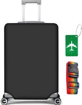 Elastische reiskoffer beschermhoes, bagagehoes, bagagehoes voor reisbagage beschermhoes, inclusief bagagelabel x 1 + bagageriem x 1, #2 zwart