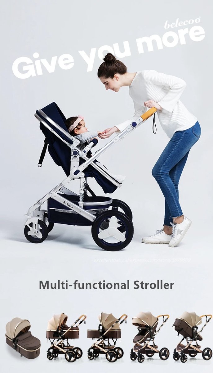 Bloominggoods® 3 In 1 Kinderwagen - Reiswieg - Buggy - Inklapbaar - 0-36 Maanden - Kleur Zwart Goud - Inclusief Autostoel van Bloominggoods® — afbeelding 4