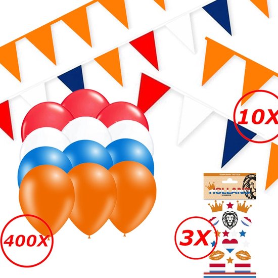 Oranje Versiering Oranje Slingers Vlaggenlijn Oranje Ballonnen EK WK Koningsdag Oranje Feestartikelen 413 Stuks Pakket