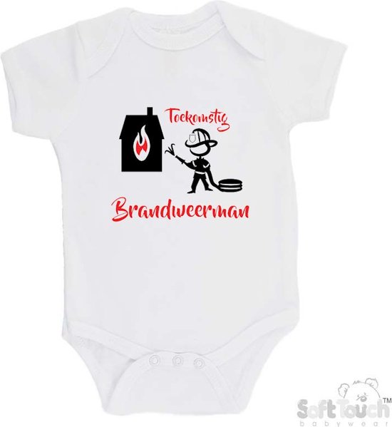Barboteuse 100% coton "Futur pompier" Pompiers Garçons Katoen Wit/noir/rouge Taille 68