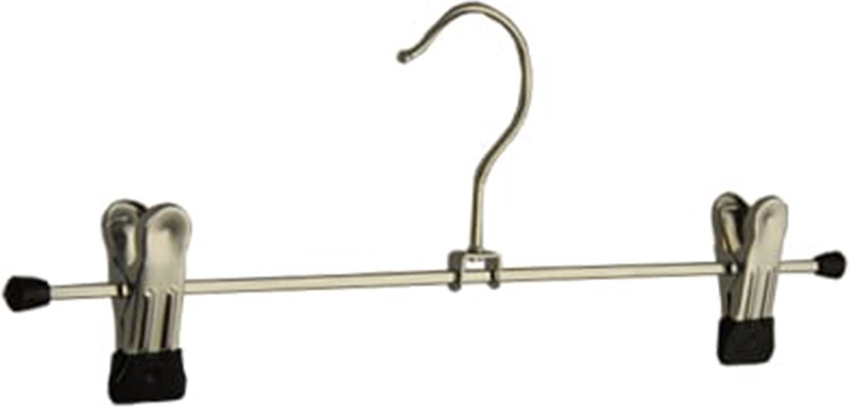 De Kledinghanger Gigant - Knijperhanger - Volwassenen - 8871 - 20 Stuks - metaal - Verchroomd - Zwart - Verschuifbare Anti-slip knijpers - 30 cm - Rokhanger - Broekhanger - Pantalonhanger - Kledinghanger - Kleerhanger (8871_00/20)