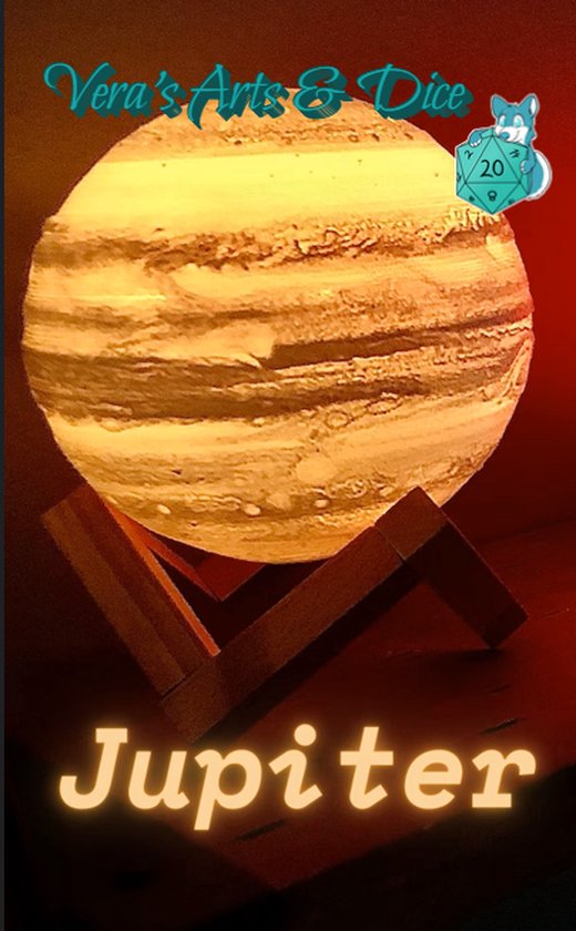 Jupiter Lamp | Vera's Arts & Dice | 16 Verschillende Kleuren | Planeet Lampen | LED Lamp | Oplaadbaar Dimbaar Stroboscoop Effect Mogelijk Aanraak Gevoelig Afstandsbediening | 3D Print Handmade | Lampen Sfeerverlichting | Slaapkamer Woonkamer