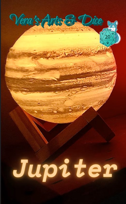 Foto: Jupiter lamp vera s arts dice 16 verschillende kleuren planeet lampen led lamp oplaadbaar dimbaar stroboscoop effect mogelijk aanraak gevoelig afstandsbediening 3d print handmade lampen sfeerverlichting slaapkamer woonkamer