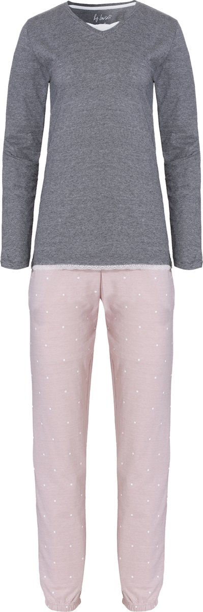 By Louise Dames Pyjama Set Lang Katoen Grijs / Roze