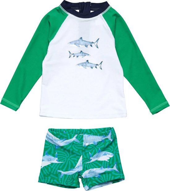Snapper Rock - UV-zwemset voor baby's en kinderen - Lange mouw - UPF50+ - Reef Shark - Groen/Wit - maat 12-18 (76-83cm)