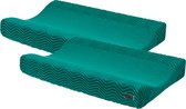 Meyco Baby Waves aankleedkussenhoes - 2-pack - emerald green - 50x70cm