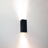 Wandlamp Dante 2 Zwart/Goud - 6,6x6,6x15,4cm - 2x GU10 LED 4,8W 2700K 355lm - IP20 - Dimbaar > wandlamp zwart goud | wandlamp binnen zwart goud | wandlamp hal zwart goud | wandlamp woonkamer zwart goud | wandlamp slaapkamer zwart goud