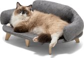 Kattenbank met stabiele houten poten, kattenstoelbed, pluche kattenbed, warme en zachte kattenbank voor kleine honden en katten, belastbaar tot 15 kg, donkergrijs