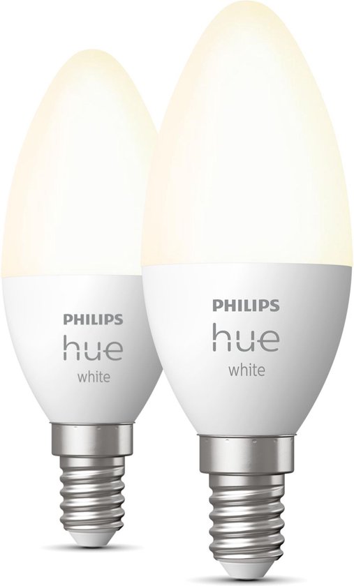 Philips Hue Kaarslamp Lichtbron E14 - zachtwit licht - 5,2W - Bluetooth - 2 Stuks