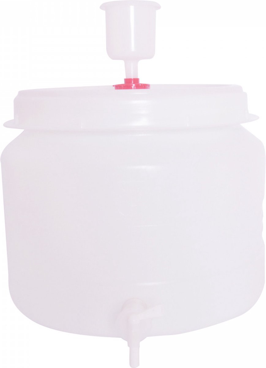 Kunststof vergistingsvat rond met waterslot en kraan, 30 liter
