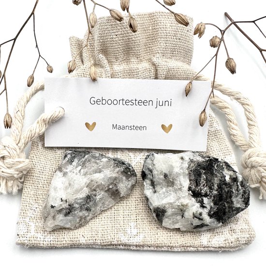 Geboortesteen juni - Maansteen ruw sneeuwzakje - edelsteen - kristallen - verjaardags cadeau voor hem/haar - klein geschenk - origineel kado - geluksbrenger - beschermer