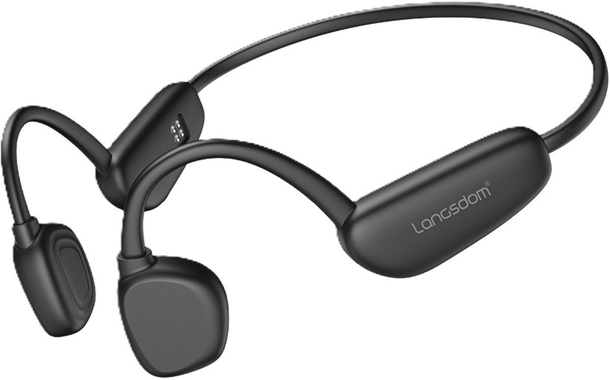 Langsdom BE12 Bone-conduction-IPX6-sport hoofdtelefoon met Bluetooth 5.3, zwart, verstelbare conducties, geïntegreerde 32G TF-kaart, tot 11 uur batterijduur, waterdicht, voor extreme sport, licht, veilig, antislip ontwerp