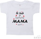 Soft Touch T-shirt Shirtje Korte mouw "Ik heb de liefste mama ooit!" Unisex Katoen Wit/zwart/roze Maat 62/68
