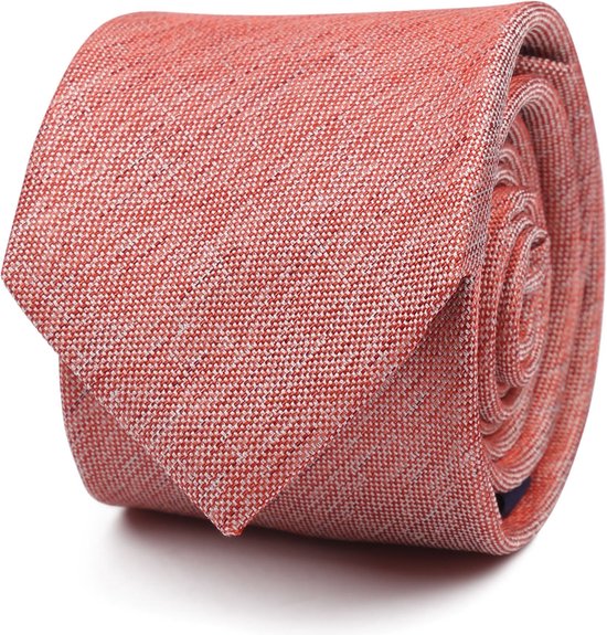 Convient - Cravate en Lin et Soie Rouge Corail - Cravate de Luxe pour hommes en 100% Soie, Lin - Uni