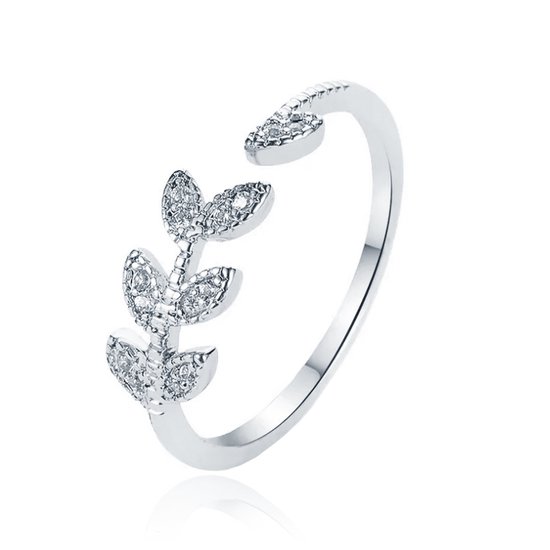Ring d'éternité réglable pour femme avec feuilles - Koper/ Argent avec pierres de zircone