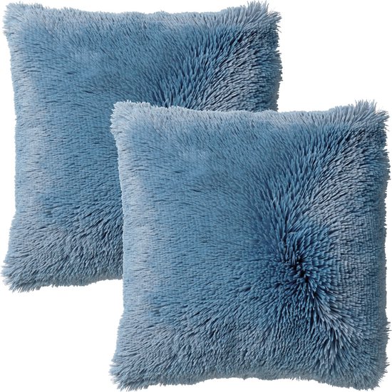 Dutch Decor - Kussenhoezen 2 stuks - FLUFFY - 60x60 cm - Provincial Blue (lichtblauw) - superzacht - kussensloop XL formaat - 14+ verschillende kleuren