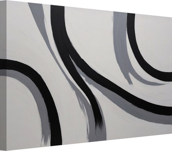 Zwart-witte minimalisme wanddecoratie - Abstract expressionisme schilderij - Muurdecoratie Minimalistisch - Woonkamer decoratie industrieel - Canvas schilderij - Kantoor decoratie 90x60 cm