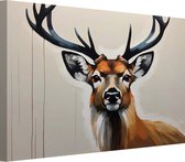 Gezicht van een hert portret - Hert wanddecoratie - Schilderijen canvas Dieren - Wanddecoratie klassiek - Canvas keuken - Schilderijen 150x100 cm