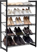 Metalen Schoenenrek met 5 Verstelbare Roosters voor 15 tot 20 paar schoenen - Rek van 74cm breed en 104cm hoog - Zwart