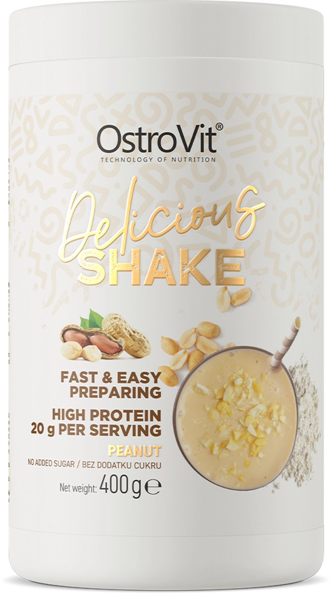 Goedkoopste OstroVit Delicious Shake 400 g - Eiwit poeder - Eiwitten - 20g Per portie - Pinda Smaak
