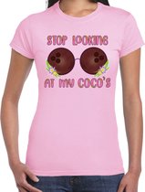 Bellatio Decorations Tropical party T-shirt voor dames - kokosnoten bh - roze - carnaval/themafeest M