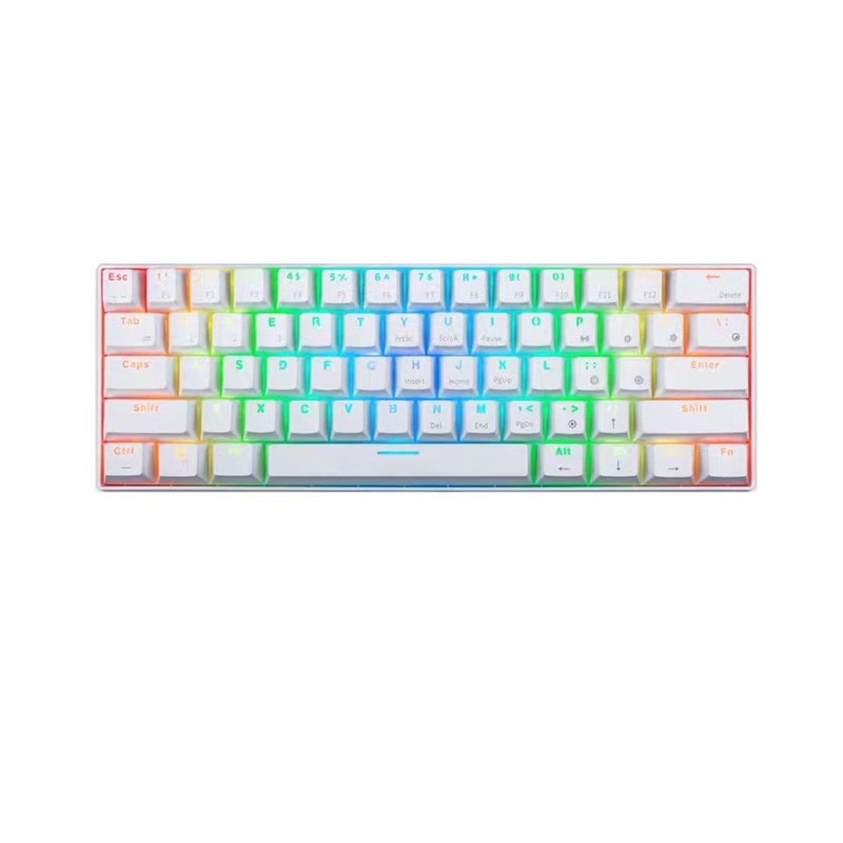 MCBOSON RGB Mechanisch Gaming Toetsenbord met 61 Keys - Red Switches - Draadloos - Ergonomisch Mechanical Gaming Keyboard - Foam Touch - USB - Hot Swappable Switch - Wit