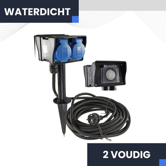 Foto: Fonkel buitenstopcontacten waterdicht met grondpin en timer ip44 zwart tuinstopcontact met 3 m kabel stekkerdoos buiten 2 voudige tuincontactdoos dubbel stopcontact tuinstekkerdoos