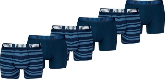 Puma Boxershorts Everyday Heritage Stripe - 6 pack Donkerblauwe heren boxers - Heren Ondergoed - Denim - Maat L