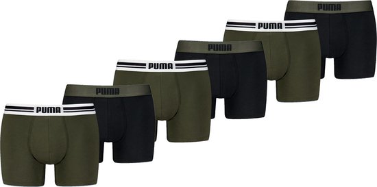 Puma Boxershorts Everyday Placed Logo - 6 pack Donkergroene heren boxers - Heren Ondergoed - Forest Night - Maat S