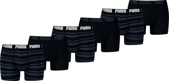 Puma Boxershorts Everyday Heritage Stripe - 6 pack Zwarte heren boxers - Heren Ondergoed - Black / Black - Maat XL