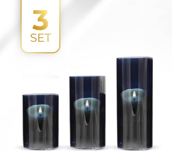 KENN® XL Windlichten - Set van 3 - Nachtblauw - Theelichthouders - Waxinelichthouders - Windlicht Set - Kaarsenstandaard - Windlichten Voor Binnen - Windlichten Voor Buiten - Kandelaar