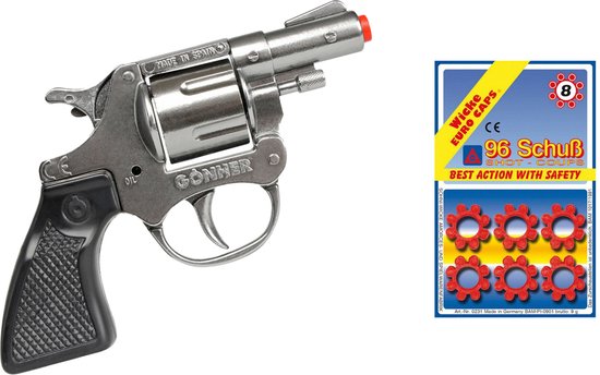 Foto: Gohner politie verkleed speelgoed revolver pistool met kort loop metaal plastic 8 schots