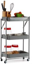 Kinvara Keuken/badkamer trolley - L45 x B30 x H78 cm - grijs - metaal - opvouwbaar - met wielen - 3 lagen