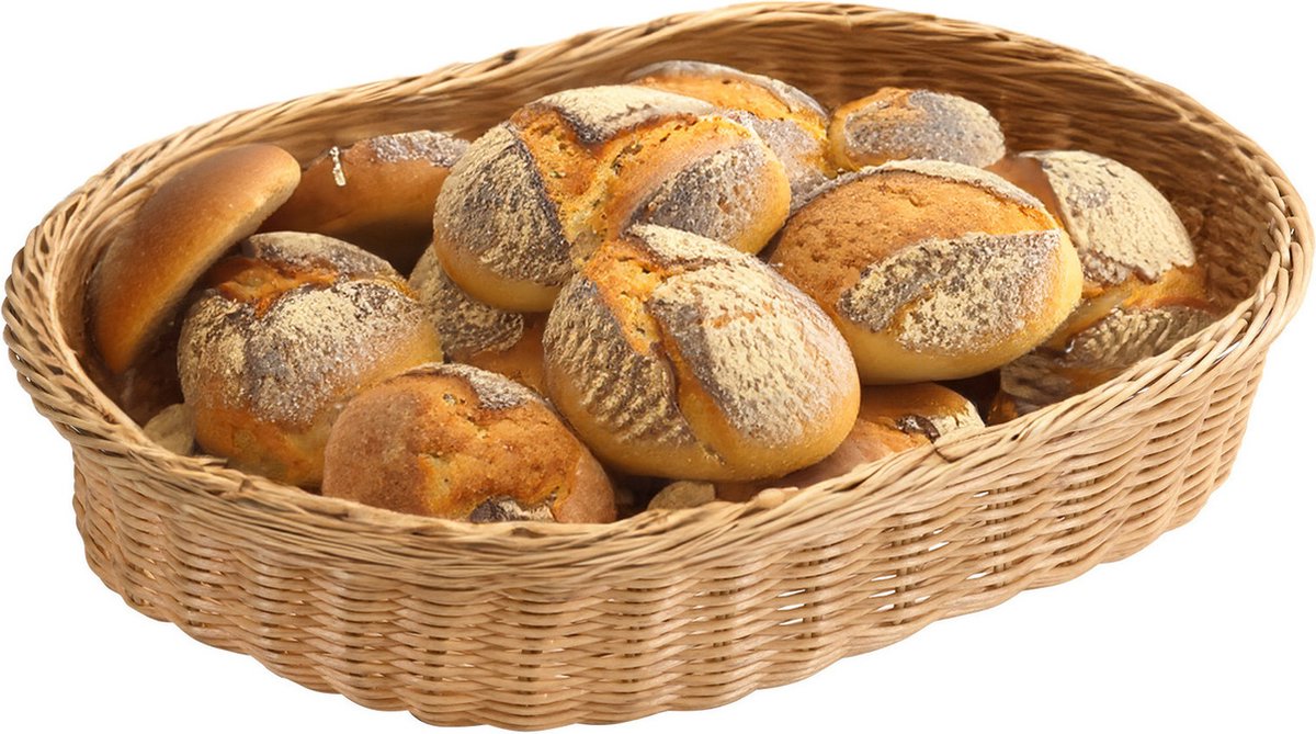 Kesper Brood/fruit mand - gevlochten kunststof - naturel - ovaal - L40 x B30 x H8 cm - broodmandjes - serveermandjes - fruitmanden