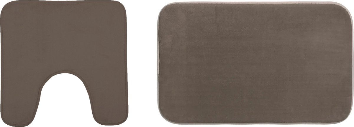 5Five Badkamerkleedje/badmat tapijt - setje 2x stuks - memory foam - taupe - 48 x 80 cm/48 x 48 cm